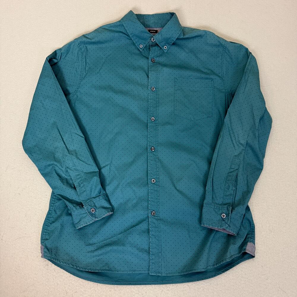Lee Regular Fit Stretch Button Up Shirt Mens L Green Geometric Print